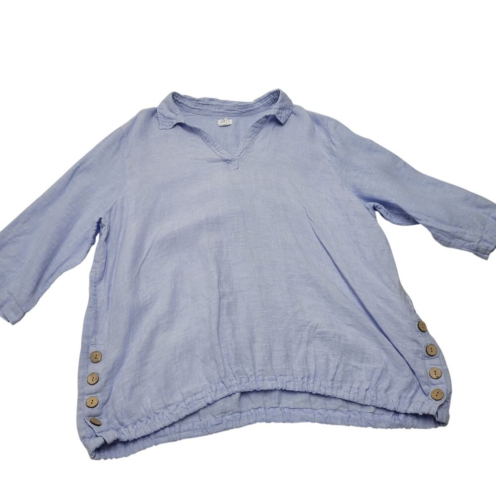 Sigrid Olsen 100% linen popover tunic top button collared minimalist lagenlook